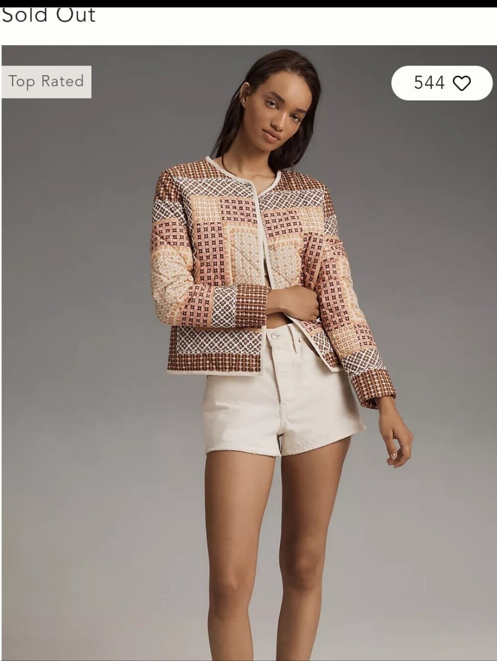 Anthropologie Patchwork-Style Quilted Bomber Jacket in Brown, Pink & Yellow